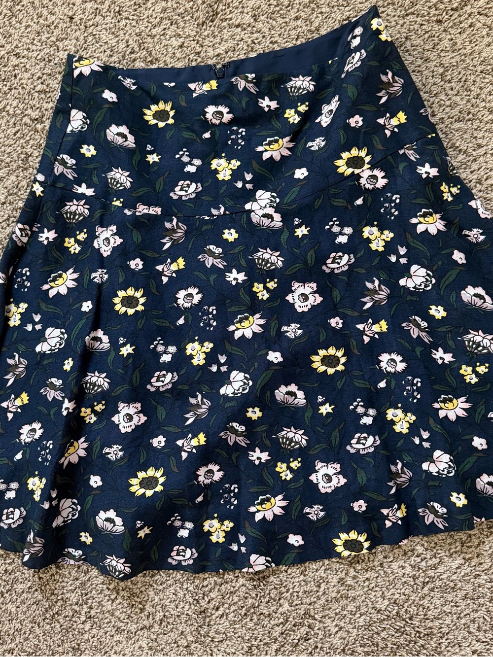 Ann Taylor Navy Floral Skater Skirt with Yellow & Pink Blooms